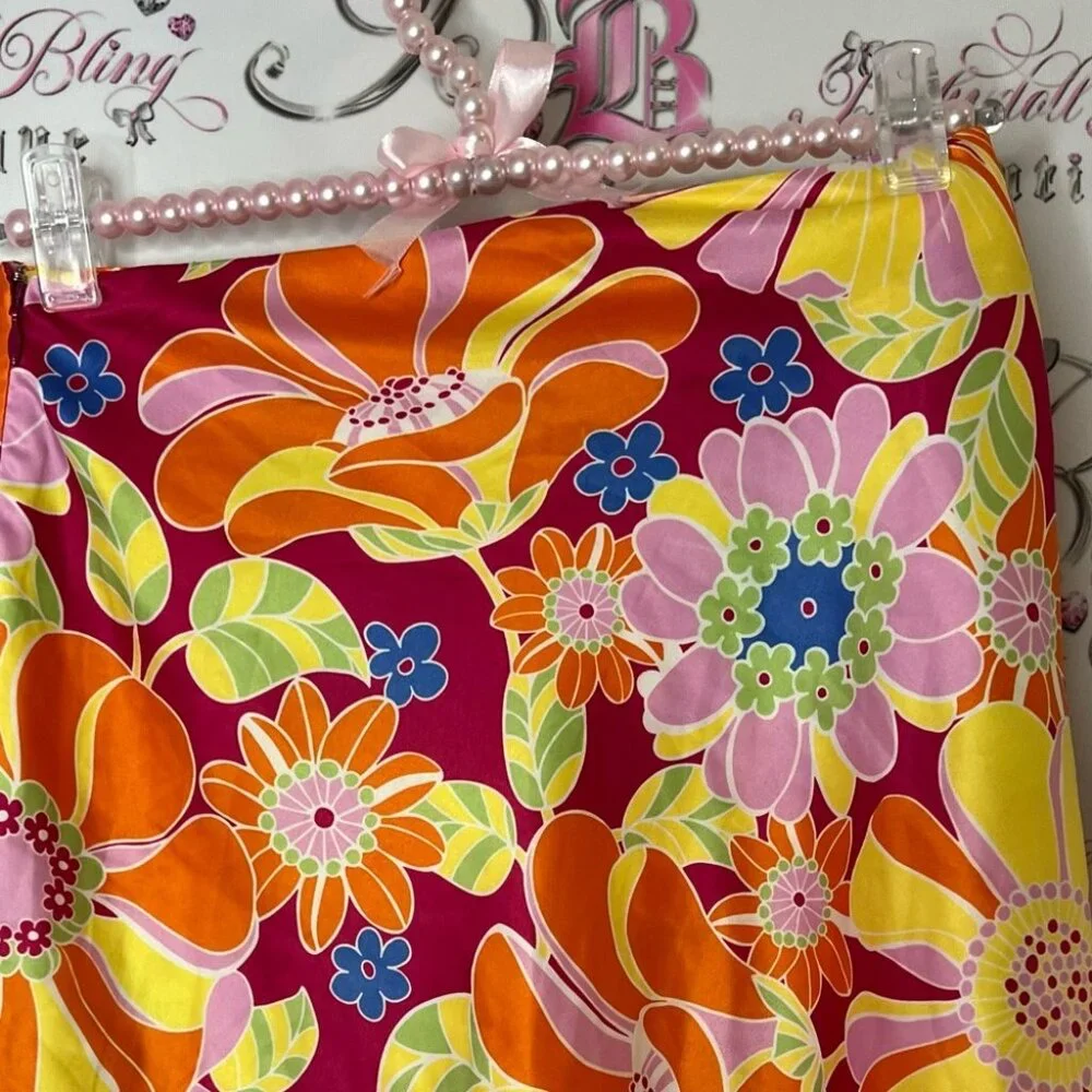Simons skirt flowers bright groovy psychedelic Bright Floral Skater Skirt
